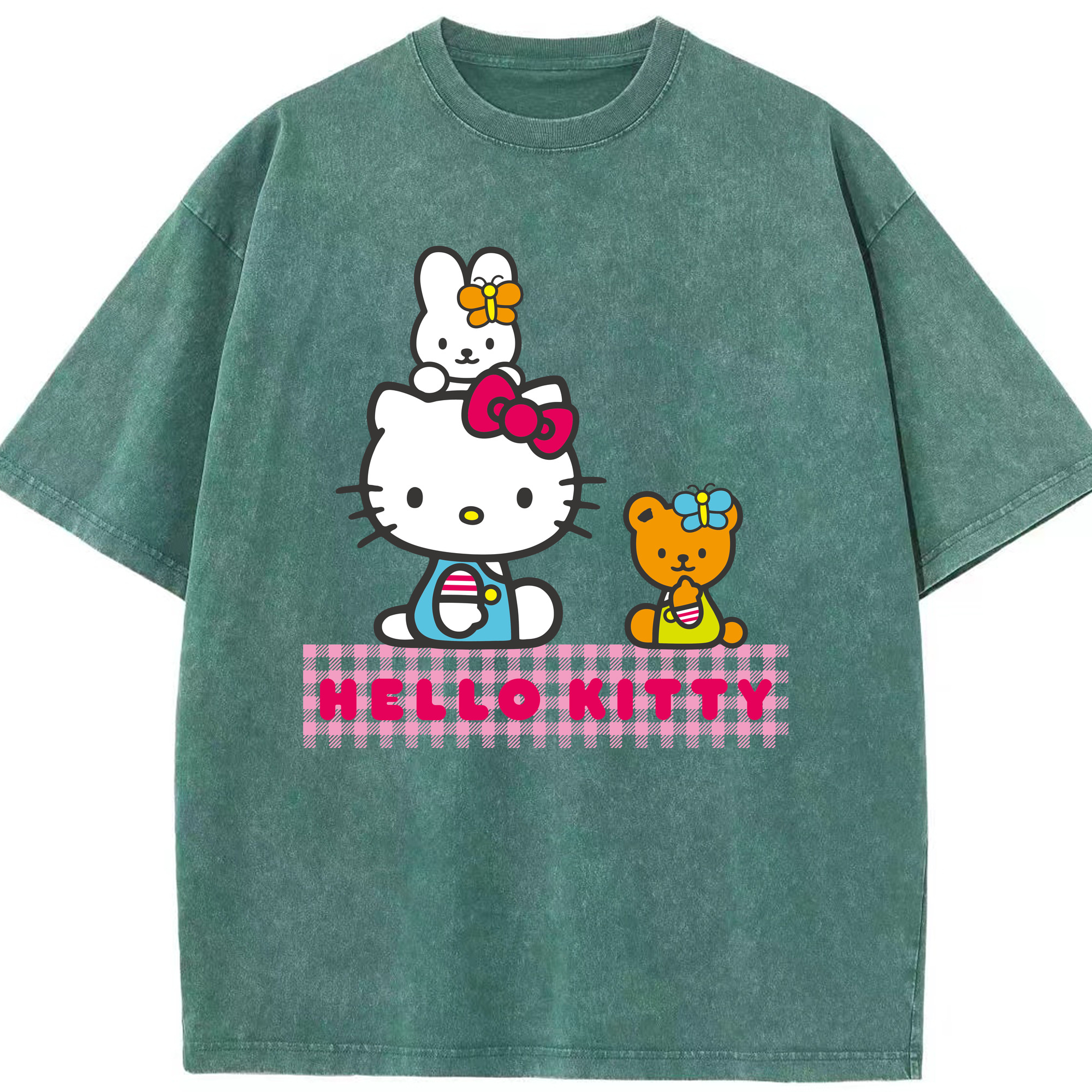 （画像用） Hello Kitty ハローキティ 綿100% ヴィンテージ風 半袖Tシャツ（フロントプリント）